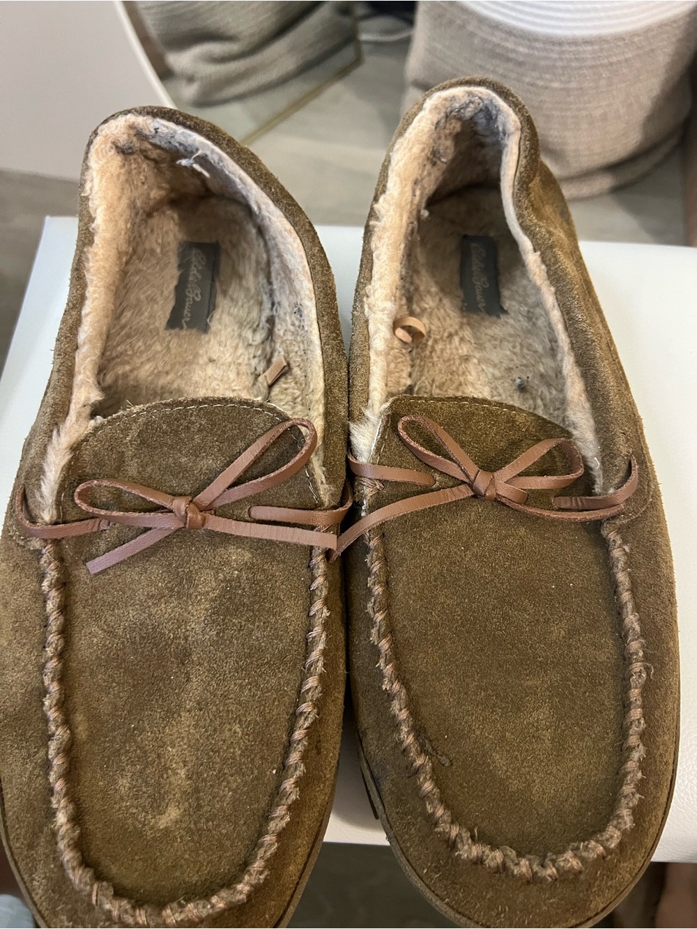 Men's Eddie Bauer Suede Moccasin Slippers in Brown